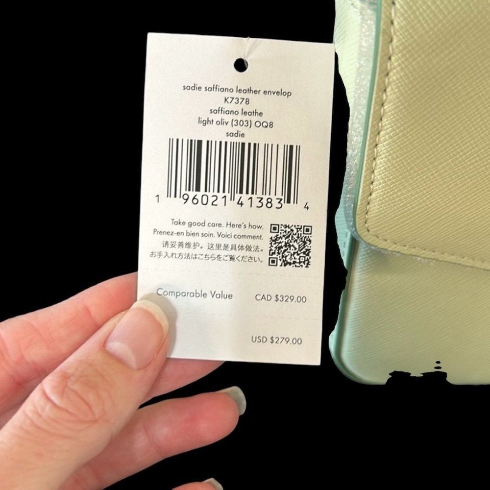 Kate Spade Sadie Envelope Saffiano Leather Light Olive Crossbody purse NWT - Picture 9 of 16